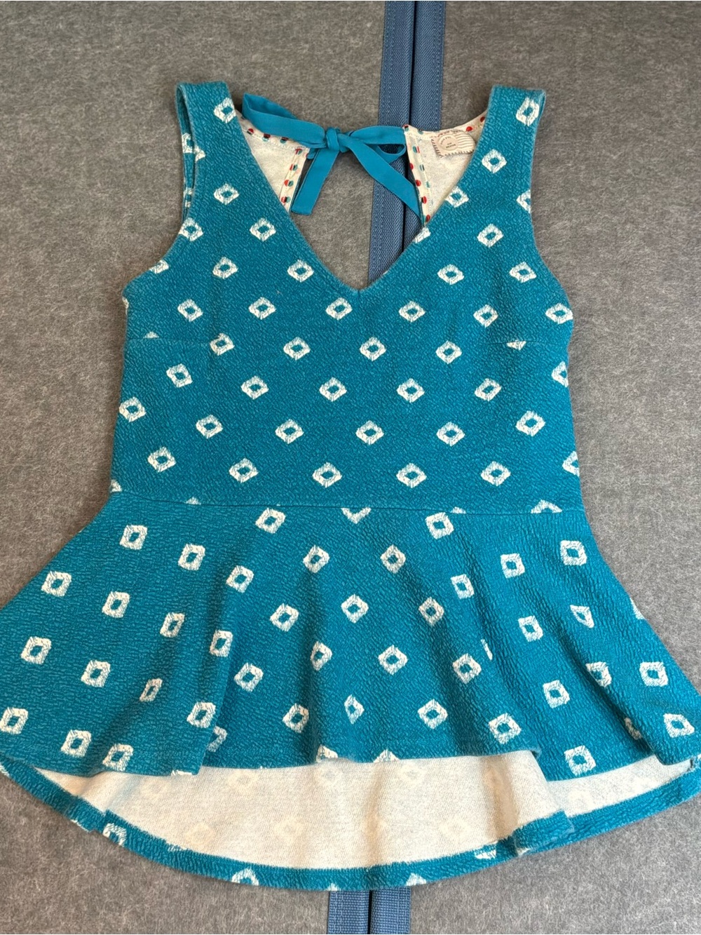 Anthropologie Postmark Flynn Teal Patterned Peplum Cropped Tank Top Women’s M